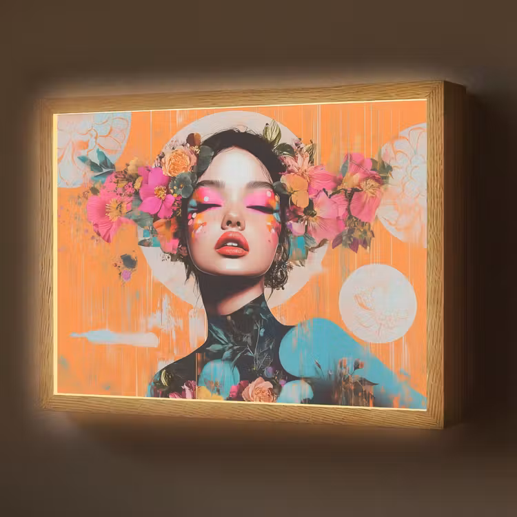 Portret - Vrouw - Abstract - Bloemen Light Box met batterij (Wandlamp) middel -z3d_website