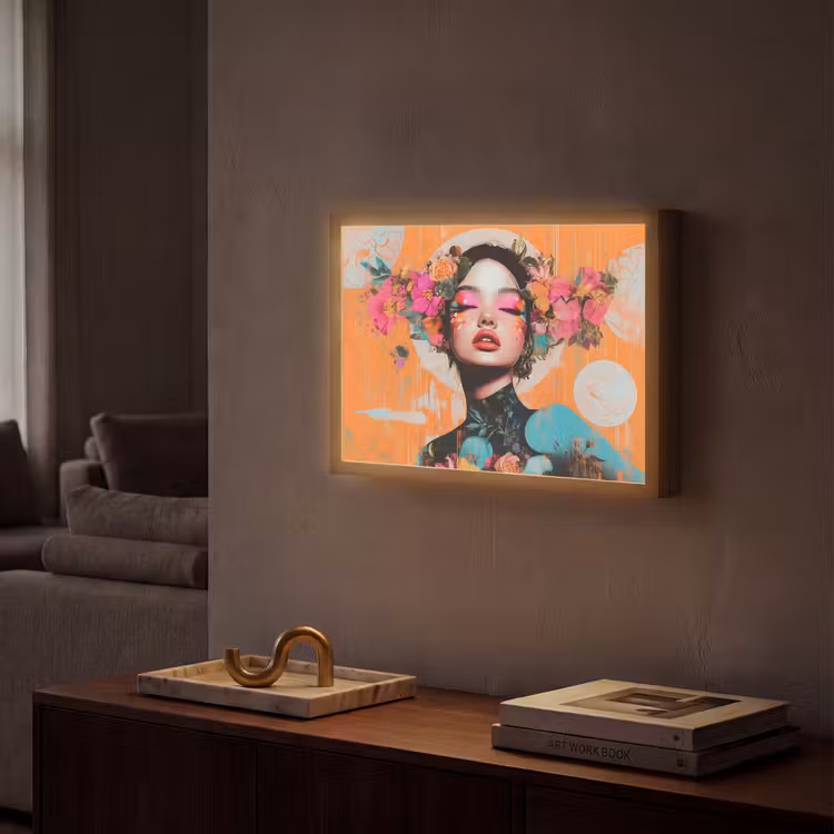 Portret - Vrouw - Abstract - Bloemen Light Box met batterij (Wandlamp) middel -sfeer1