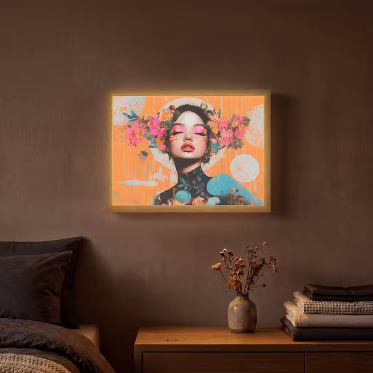 Portret - Vrouw - Abstract - Bloemen Light Box met batterij (Wandlamp) middel -sfeer4
