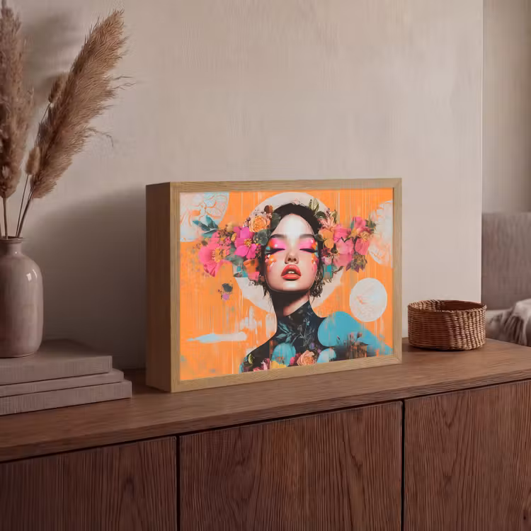 Portret - Vrouw - Abstract - Bloemen Light Box met batterij (Wandlamp) middel -sfeer2