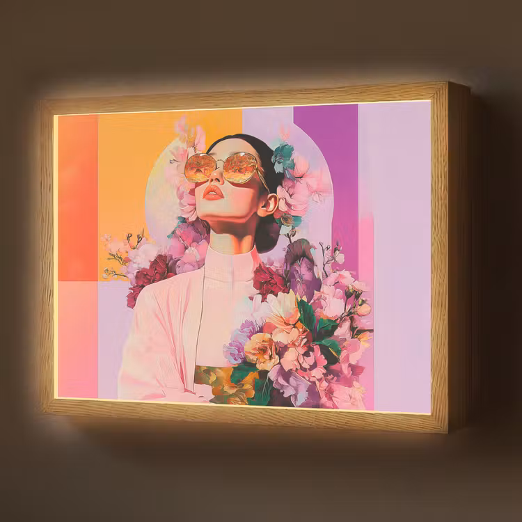Portret - Vrouw - Abstract - Bloemen Light Box met batterij (Wandlamp) middel -z3d_website