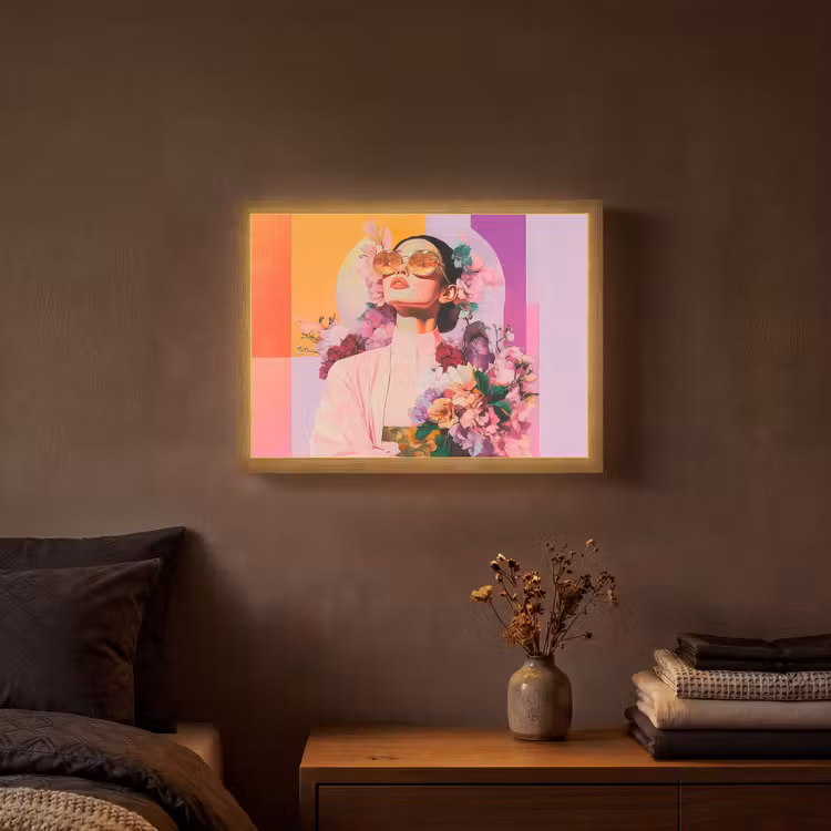 Portret - Vrouw - Abstract - Bloemen Light Box met batterij (Wandlamp) middel -sfeer4