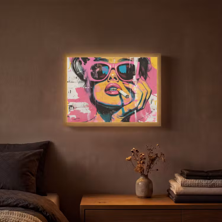 Portret - Vrouw - Abstract - Zonnebril Light Box met batterij (Wandlamp) middel -sfeer4