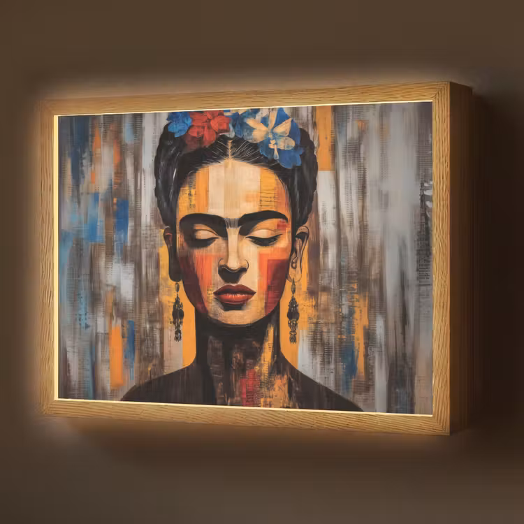 Portret - Vrouw - Bloemen Light Box met batterij (Wandlamp) middel -z3d_website