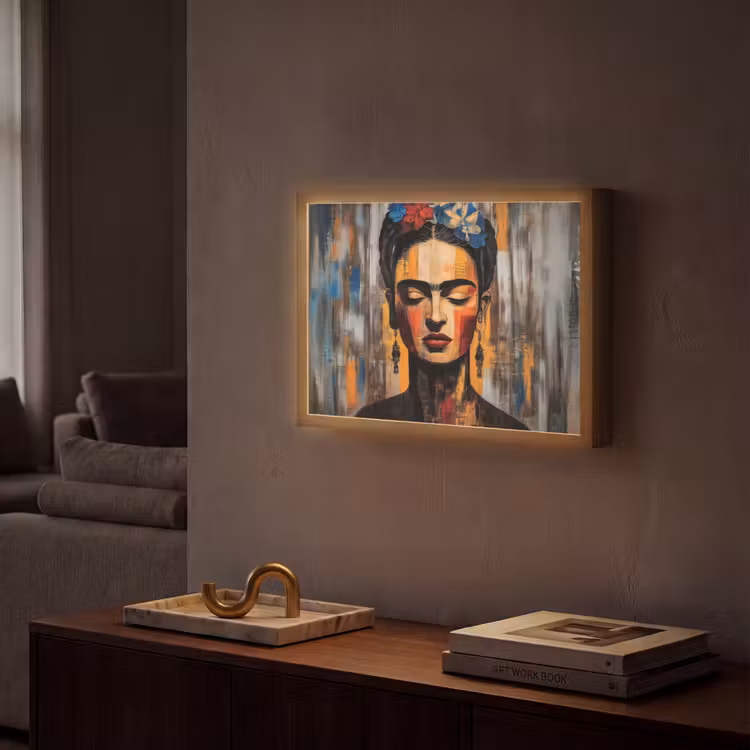 Portret - Vrouw - Bloemen Light Box met batterij (Wandlamp) middel -sfeer1
