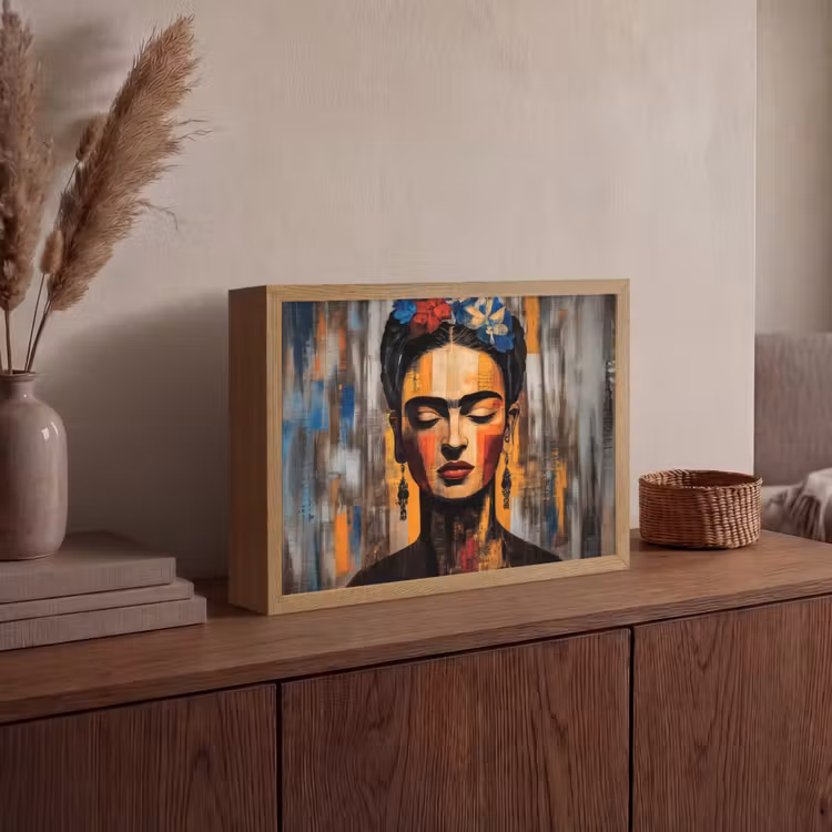 Portret - Vrouw - Bloemen Light Box met batterij (Wandlamp) middel -sfeer2