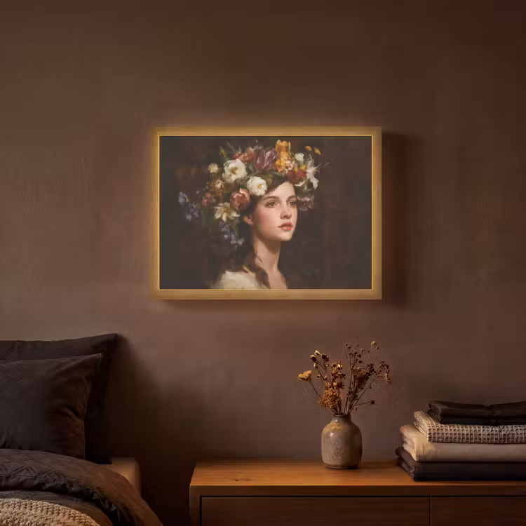 Portret - Vrouw - Bloemen Light Box met batterij (Wandlamp) middel -sfeer4