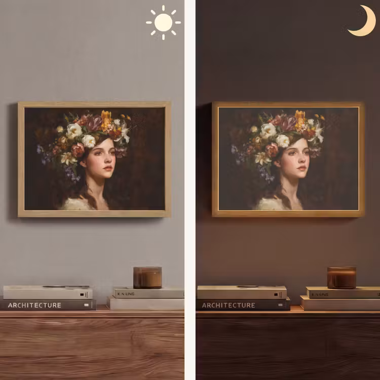 Portret - Vrouw - Bloemen Light Box met batterij (Wandlamp) middel -sfeer3