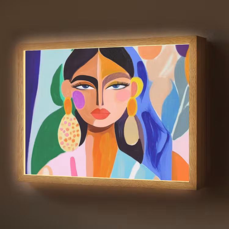 Portret - Vrouw - Modern Light Box met batterij (Wandlamp) middel -z3d_website