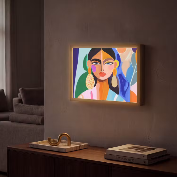 Portret - Vrouw - Modern Light Box met batterij (Wandlamp) middel -sfeer1