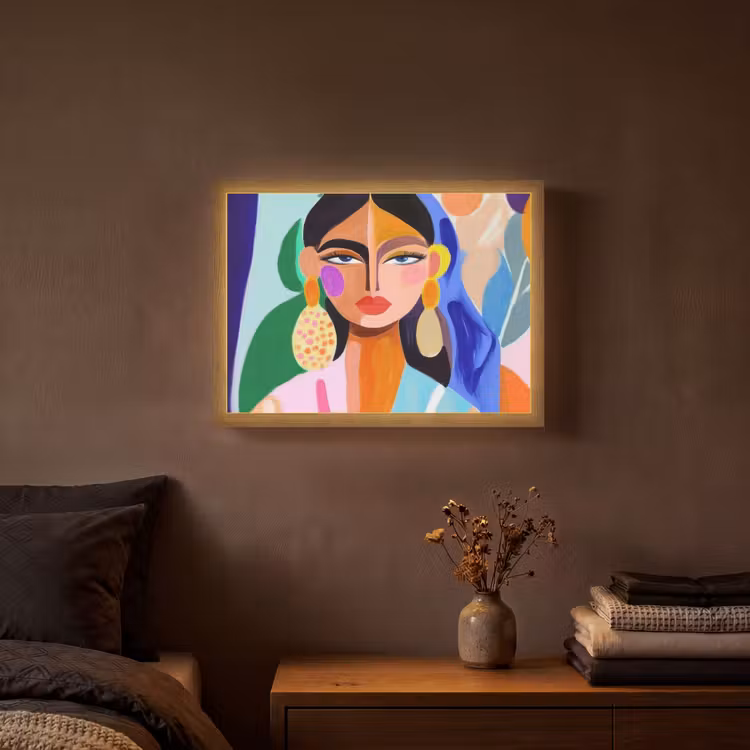 Portret - Vrouw - Modern Light Box met batterij (Wandlamp) middel -sfeer4