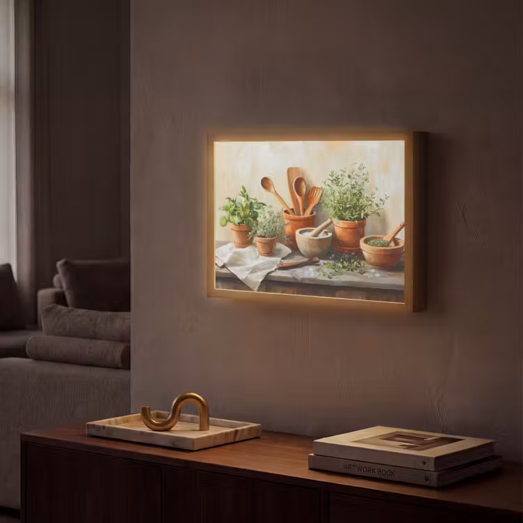 Potten - Kruiden - Hout Light Box met batterij (Wandlamp) middel -sfeer1