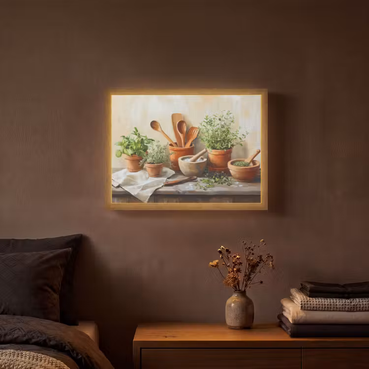 Potten - Kruiden - Hout Light Box met batterij (Wandlamp) middel -sfeer4