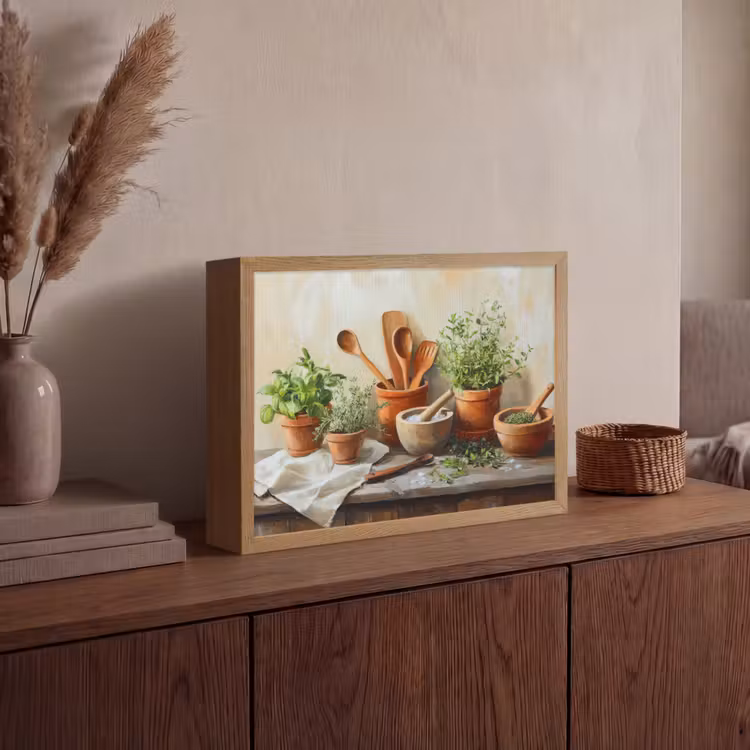 Potten - Kruiden - Hout Light Box met batterij (Wandlamp) middel -sfeer2