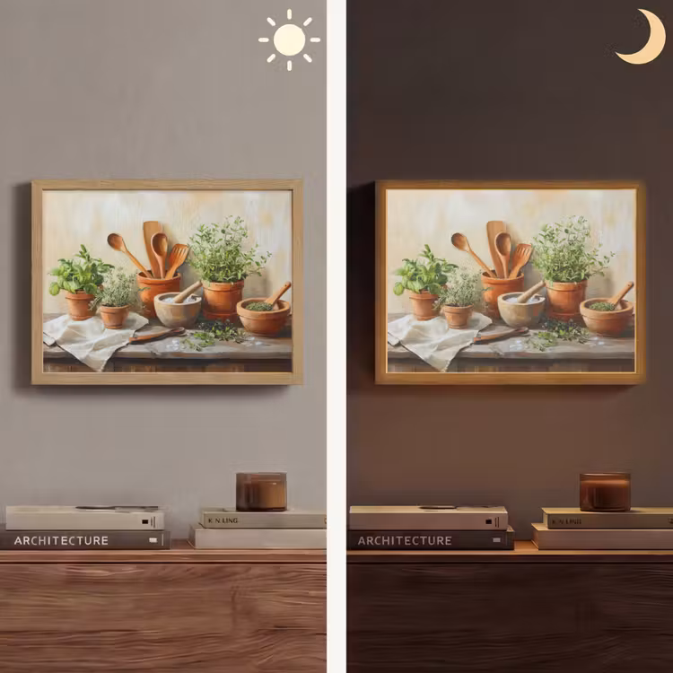 Potten - Kruiden - Hout Light Box met batterij (Wandlamp) middel -sfeer3