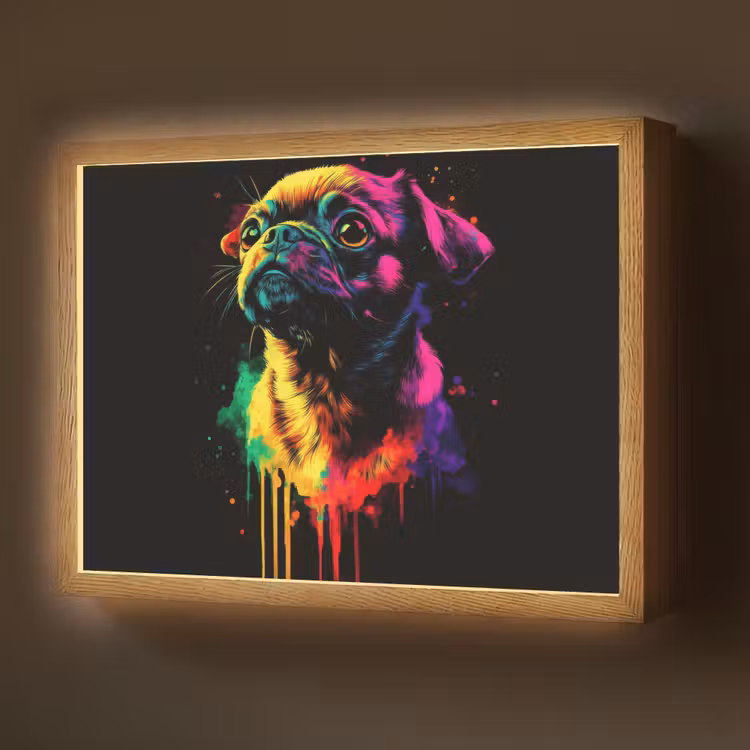 Puck - Hond - Verf - Kleuren Light Box met batterij (Wandlamp) middel -z3d_website