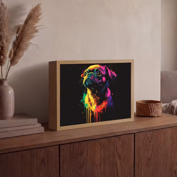 Puck - Hond - Verf - Kleuren Light Box met batterij (Wandlamp) middel -sfeer2