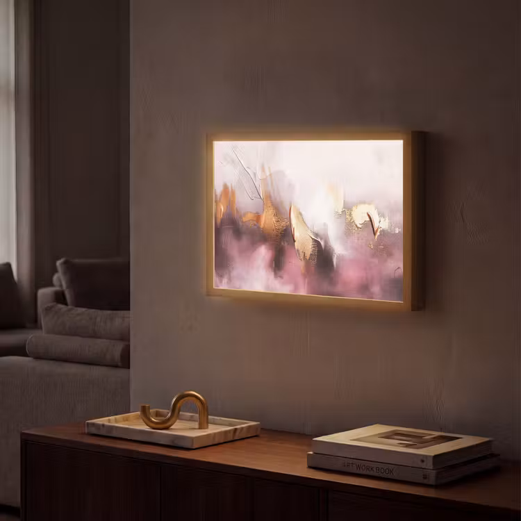 Paars - Abstract - Verf - Goud Light Box met batterij (Wandlamp) middel -sfeer1
