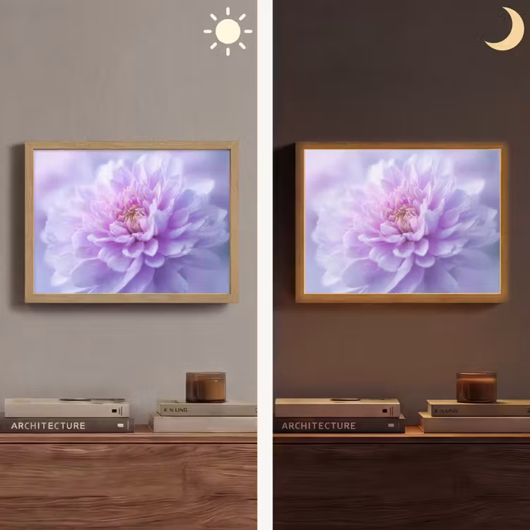 Paars - Dahlia - Dromerig Light Box met batterij (Wandlamp) middel -sfeer3