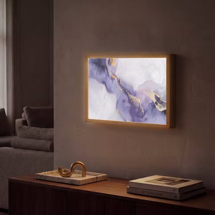 Paars - Modern - Marmer - Abstract Light Box met batterij (Wandlamp) middel -sfeer1