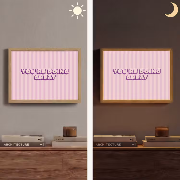 Paars - Strepen - You're doing great - Schaduw Light Box met batterij (Wandlamp) middel -sfeer3
