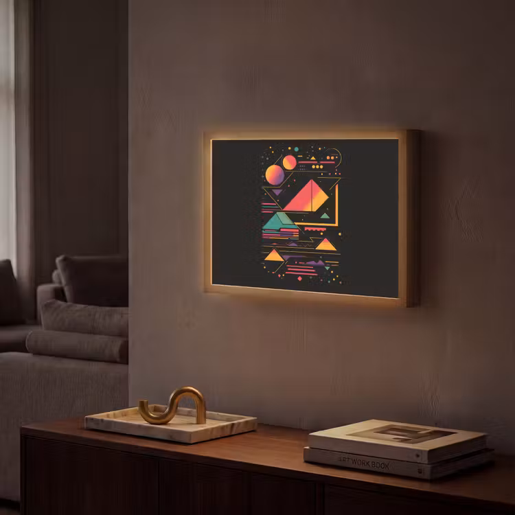 Piramides - Cirkels - Neonkleuren - Geometrisch Light Box met batterij (Wandlamp) middel -sfeer1