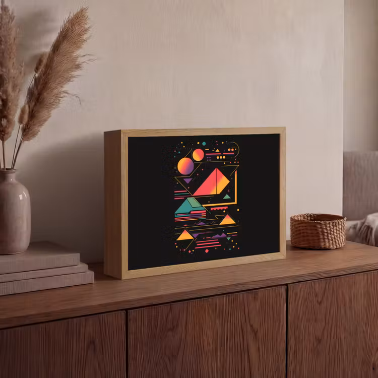 Piramides - Cirkels - Neonkleuren - Geometrisch Light Box met batterij (Wandlamp) middel -sfeer2