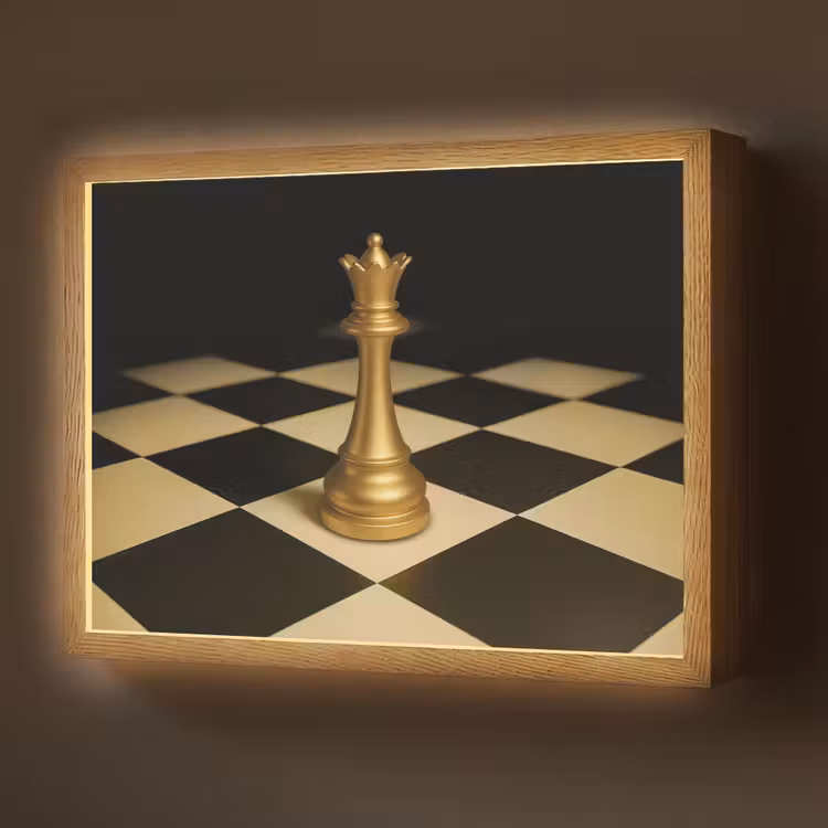 Koningin - Schaakstuk - Geblokt - Goud Light Box met batterij (Wandlamp) middel -z3d_website