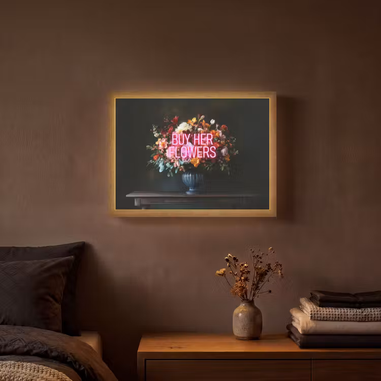 Quote - Bloemen - Vaas - Neon Light Box met batterij (Wandlamp) middel -sfeer4