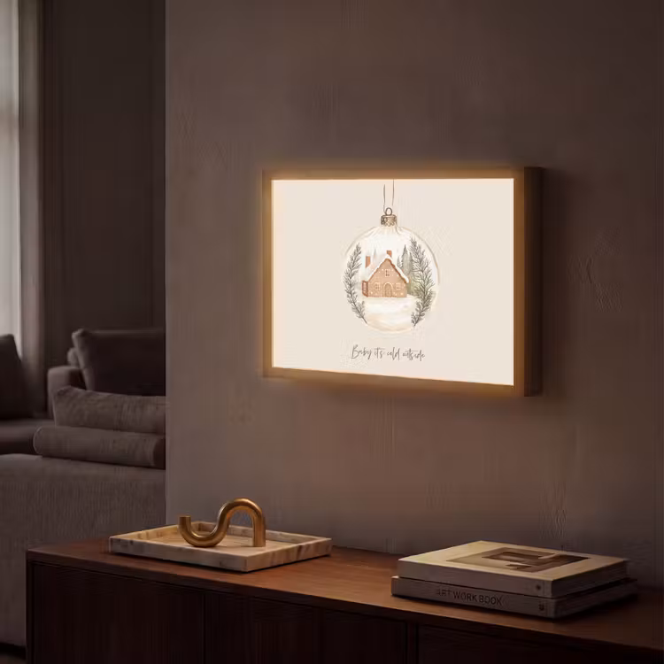 Quote - Winter - Kerst - Beige - Kerstbal Light Box met batterij (Wandlamp) middel -sfeer1