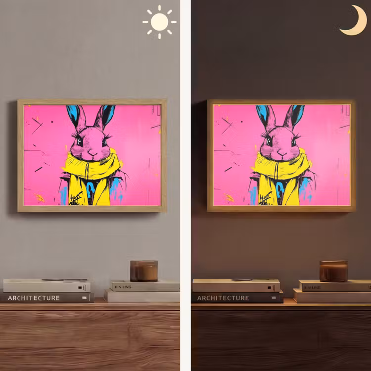 Konijn - Felroze - Sjaal - Abstract Light Box met batterij (Wandlamp) middel -sfeer3