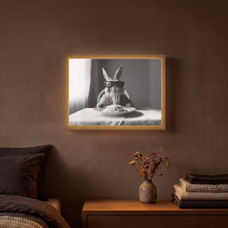 Konijn - Bunny - Zonnebril - Tafelkleed - Pasta - Schattig Light Box met batterij (Wandlamp) middel -sfeer4