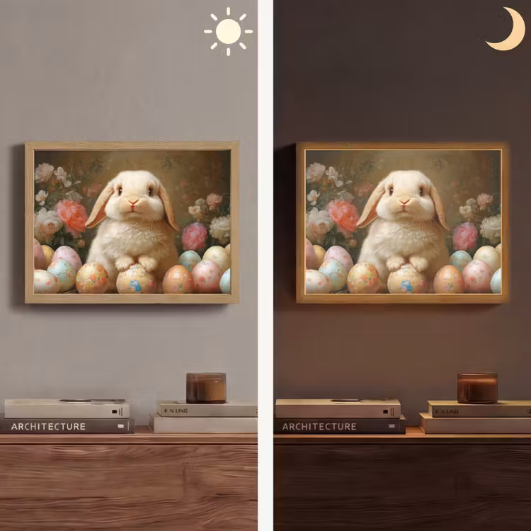 Konijn - Paaseieren - Stilleven Light Box met batterij (Wandlamp) middel -sfeer3