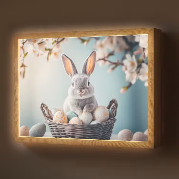 Konijn - Eieren - Mand Light Box met batterij (Wandlamp) middel -z3d_website