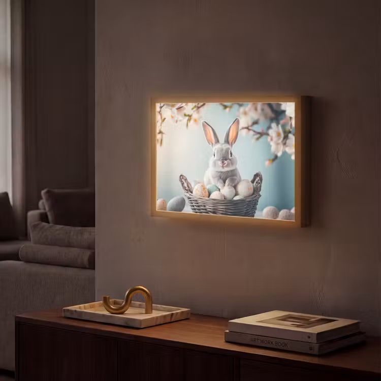 Konijn - Eieren - Mand Light Box met batterij (Wandlamp) middel -sfeer1