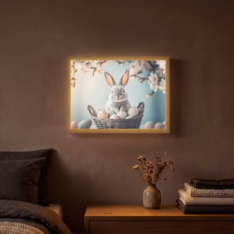 Konijn - Eieren - Mand Light Box met batterij (Wandlamp) middel -sfeer4