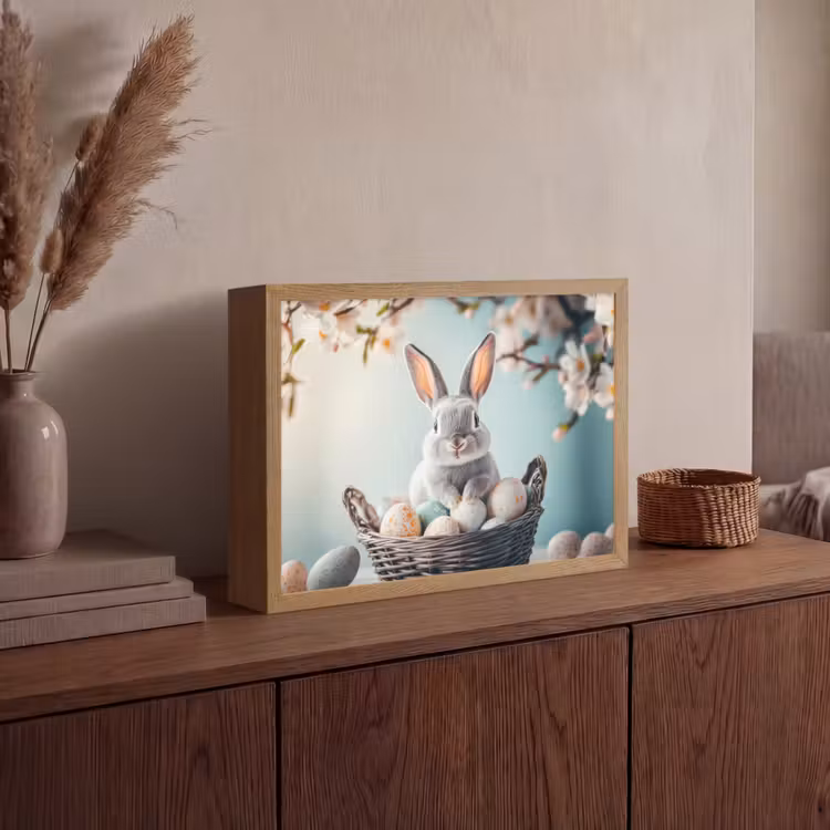 Konijn - Eieren - Mand Light Box met batterij (Wandlamp) middel -sfeer2