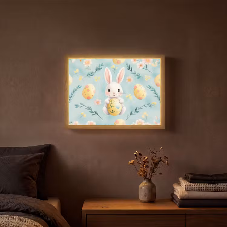 Konijn - Eieren - Takjes Light Box met batterij (Wandlamp) middel -sfeer4