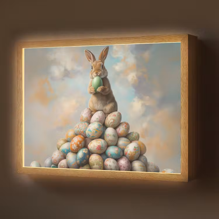 Konijn - Eieren - Kleurrijk Light Box met batterij (Wandlamp) middel -z3d_website