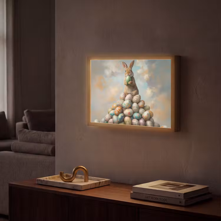 Konijn - Eieren - Kleurrijk Light Box met batterij (Wandlamp) middel -sfeer1