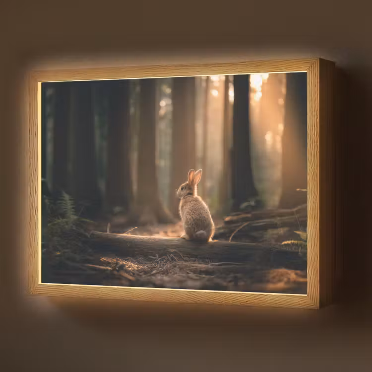 Konijn - Bos - Zonnestralen Light Box met batterij (Wandlamp) middel -z3d_website