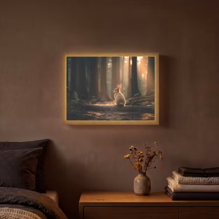 Konijn - Bos - Zonnestralen Light Box met batterij (Wandlamp) middel -sfeer4