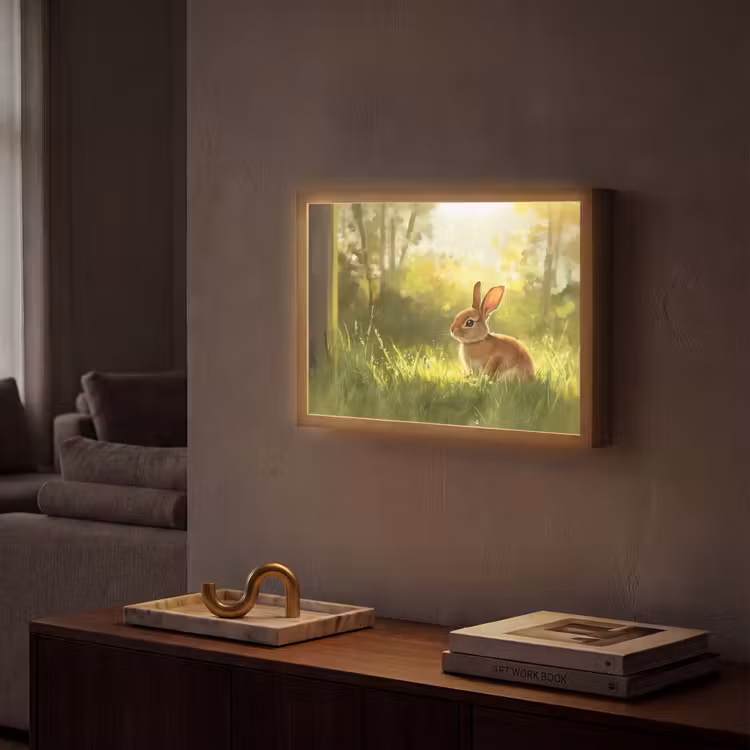 Konijn - Zonlicht - Bos Light Box met batterij (Wandlamp) middel -sfeer1