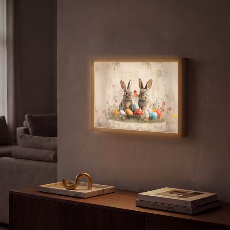 Konijnen - Bloemen - Eieren Light Box met batterij (Wandlamp) middel -sfeer1