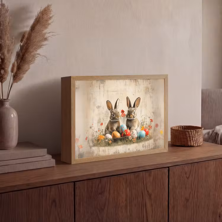 Konijnen - Bloemen - Eieren Light Box met batterij (Wandlamp) middel -sfeer2