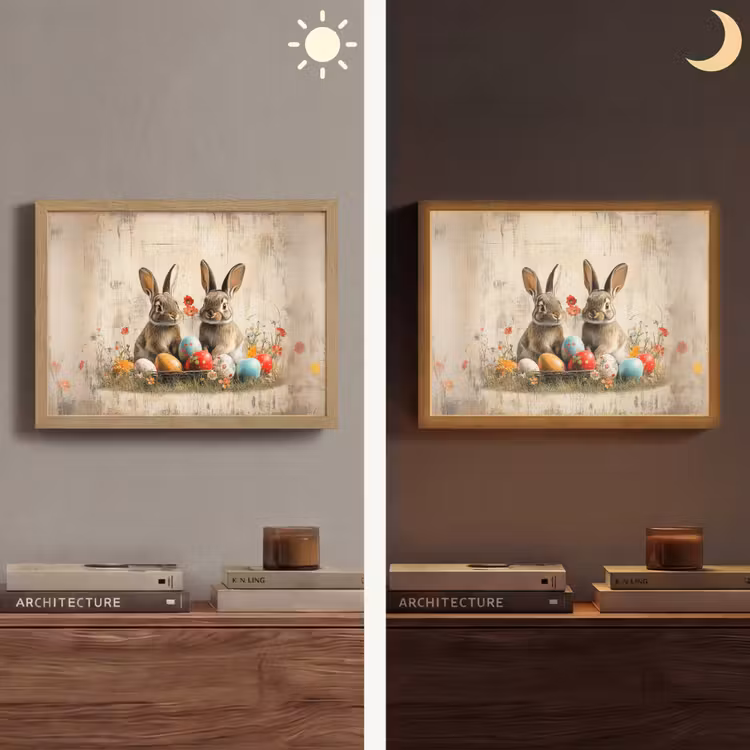 Konijnen - Bloemen - Eieren Light Box met batterij (Wandlamp) middel -sfeer3