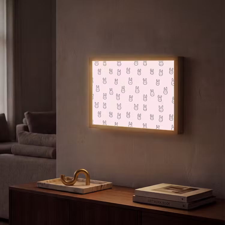 Konijnen - Minimalistisch - Roze Light Box met batterij (Wandlamp) middel 907 -sfeer1