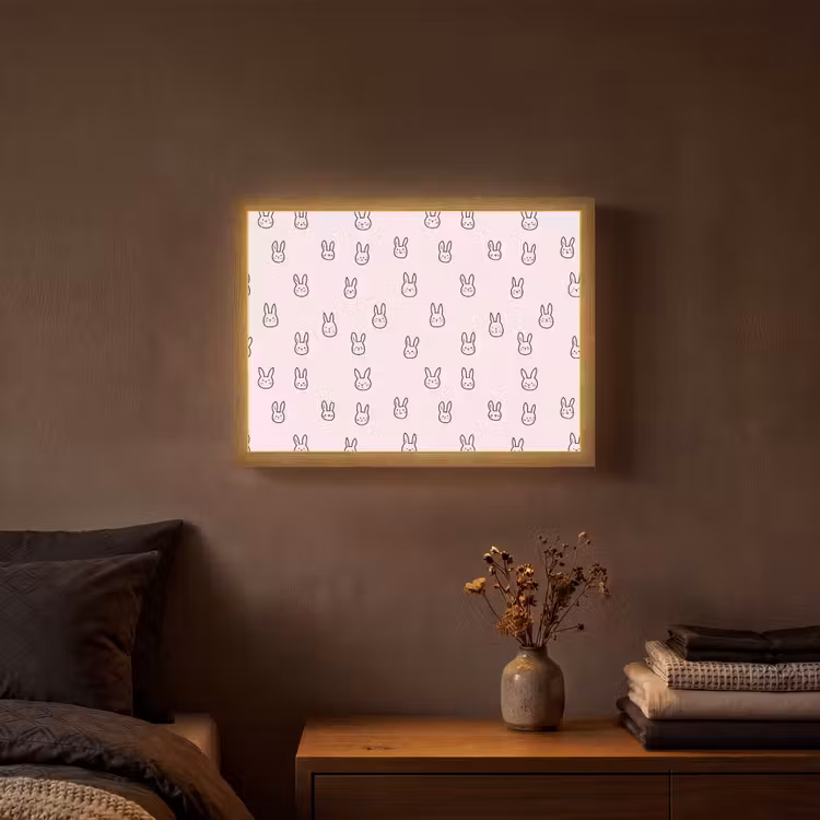 Konijnen - Minimalistisch - Roze Light Box met batterij (Wandlamp) middel 907 -sfeer4