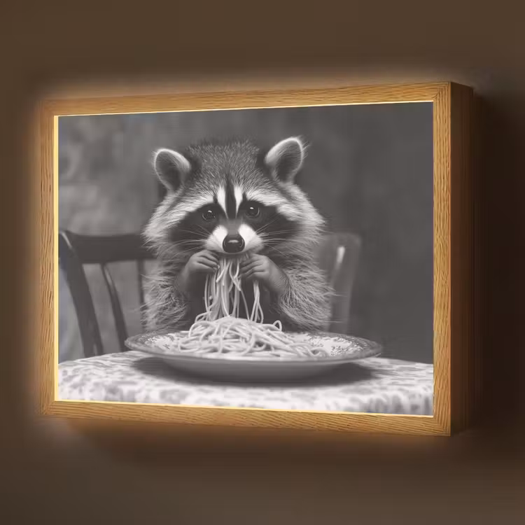 Wasbeer - Cute - Pasta - Tafelkleed - Zwart - Wit Light Box met batterij (Wandlamp) middel -z3d_website