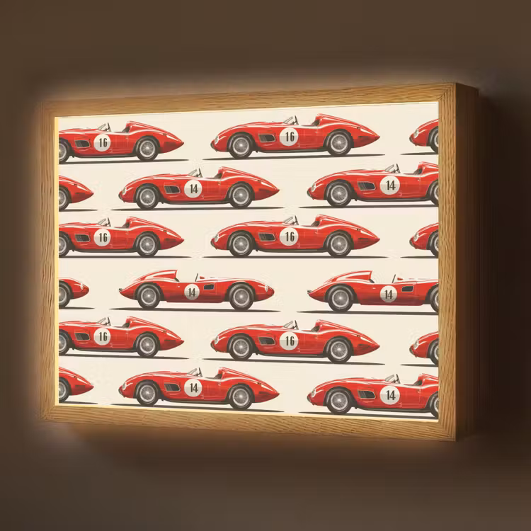 Raceauto - Retro - Rood Light Box met batterij (Wandlamp) middel 907 -z3d_website